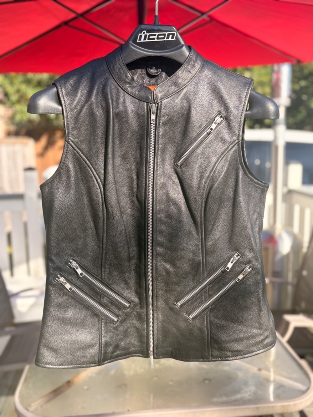 Women's Black Leather Moto Vest